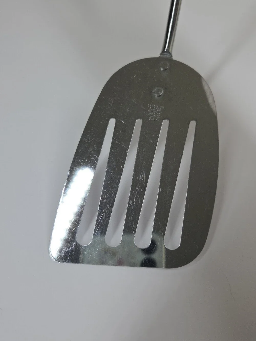 Vtg Ekco Angled Slotted Spatula Green Handle Chromium Plated 4 Slot